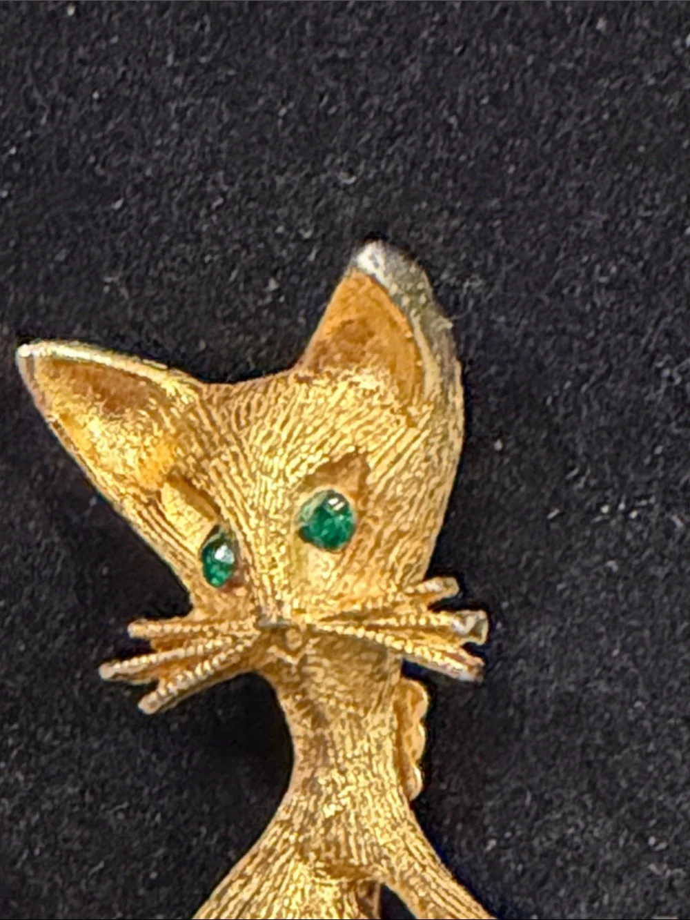 Gold Cat & Mouse Brooch Set with Colored Gem Eyes